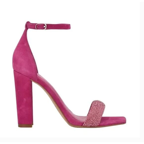 Marc Fisher Angelo Jeweled Heels 7.5 Pink Suede NWOT Sandals Glam Cocktail - Picture 2 of 9